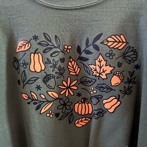 Gildan Olive Green Sweatshirt with Orange and Black Fall Autumn Heart Design
